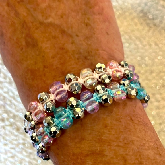 littlechickduck Jewelry - New Super Cute Multicolor Blue Pink Purple Silver Bling Macrame Bracelet